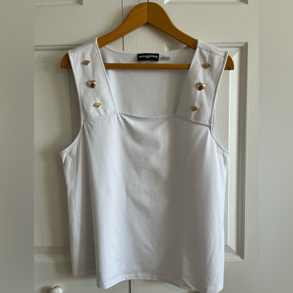 New w/o Tags- Karl Lagerfeld Women's Embellished Square-Neck Sleeveless Top (XL)